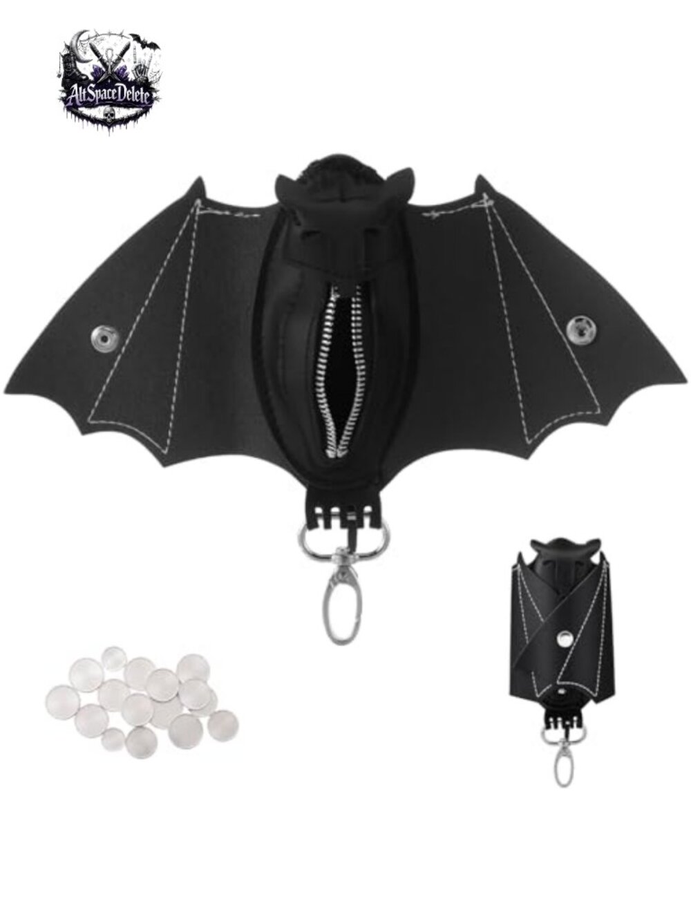 Faux Leather Bat Coin Purse Gothic Folding Wing Wallet Mini Keychain Pouch